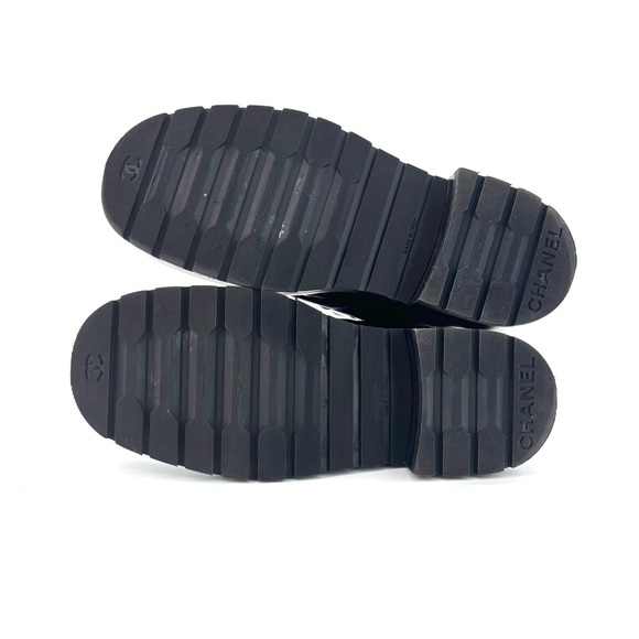 Chanel Brave Shiny Calfskin Quilted CC Chain Cap Toe Platform Short Boots 37 - Picture 9 of 11